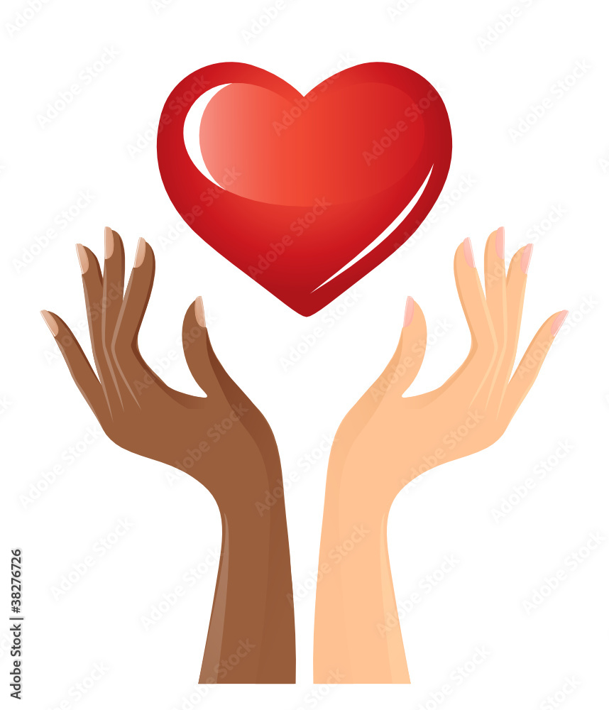 Black and white hands with heart Black and white hands with heart