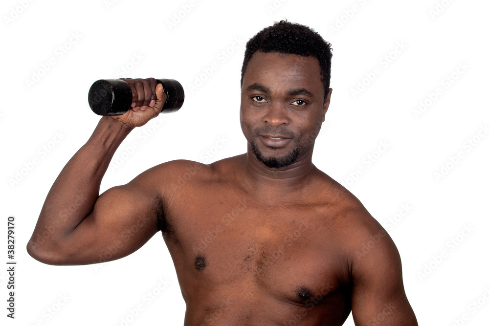 Attractive african man lifting weights
