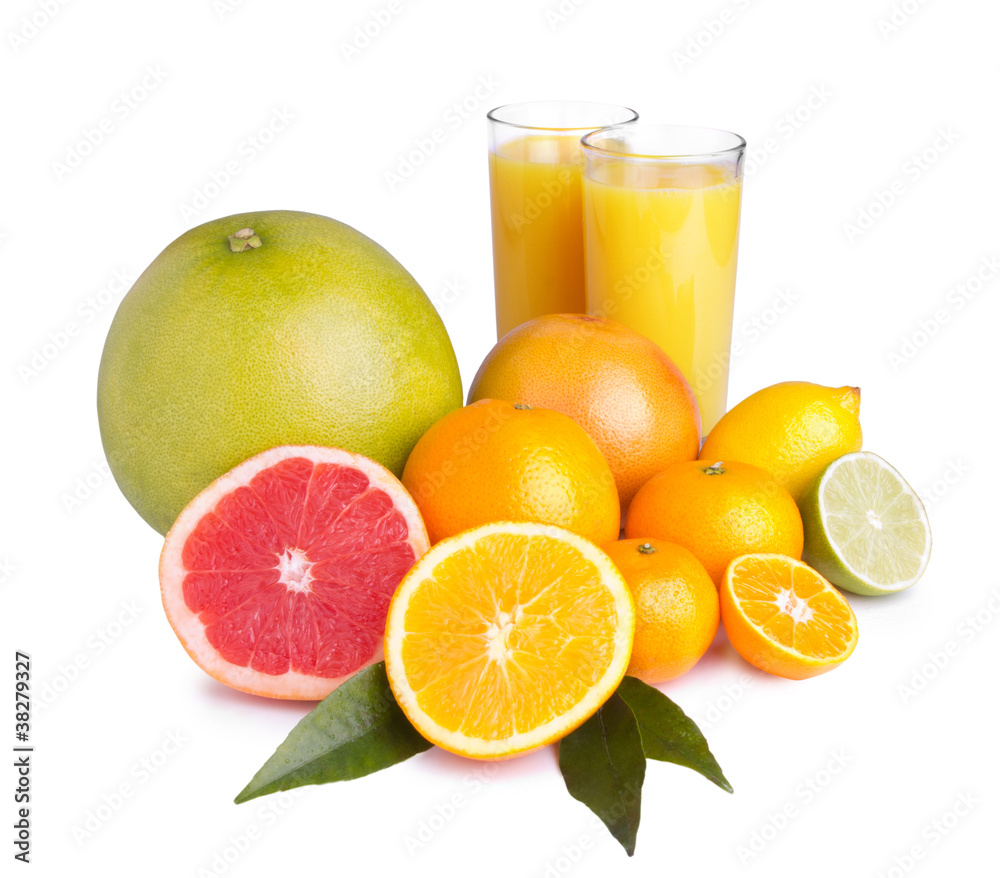 set of different citrus and juice set of different citrus and juice