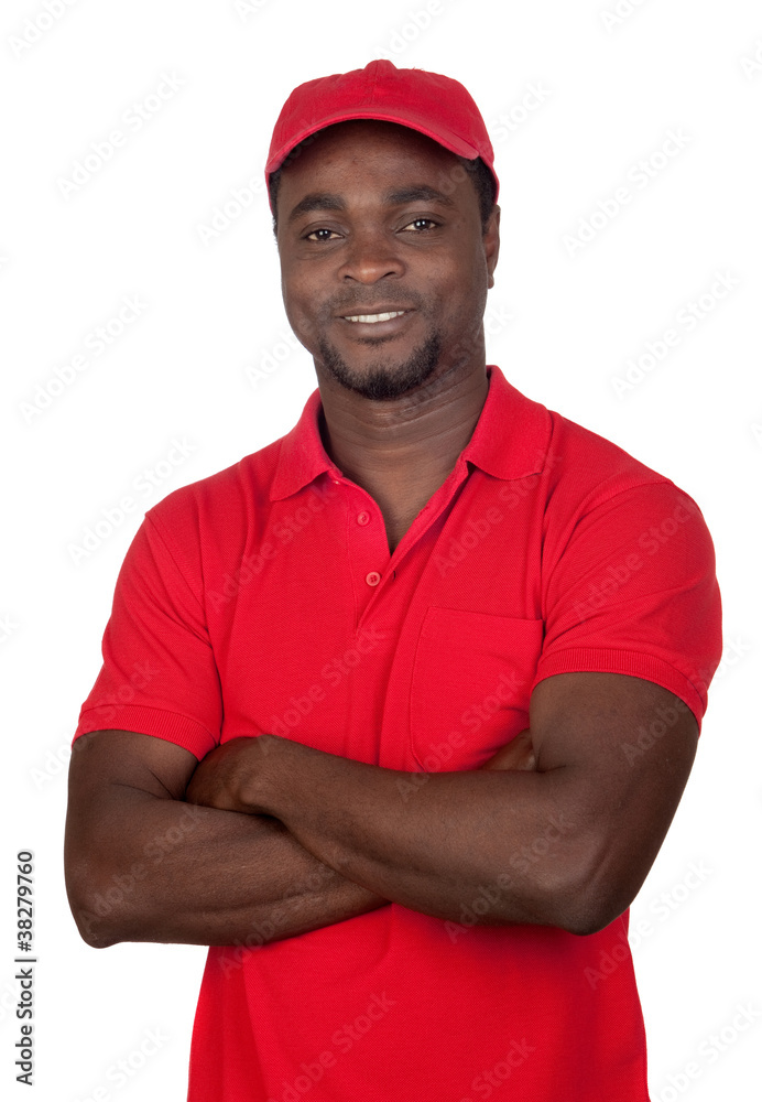 Worker courier with red uniform Worker courier with red uniform