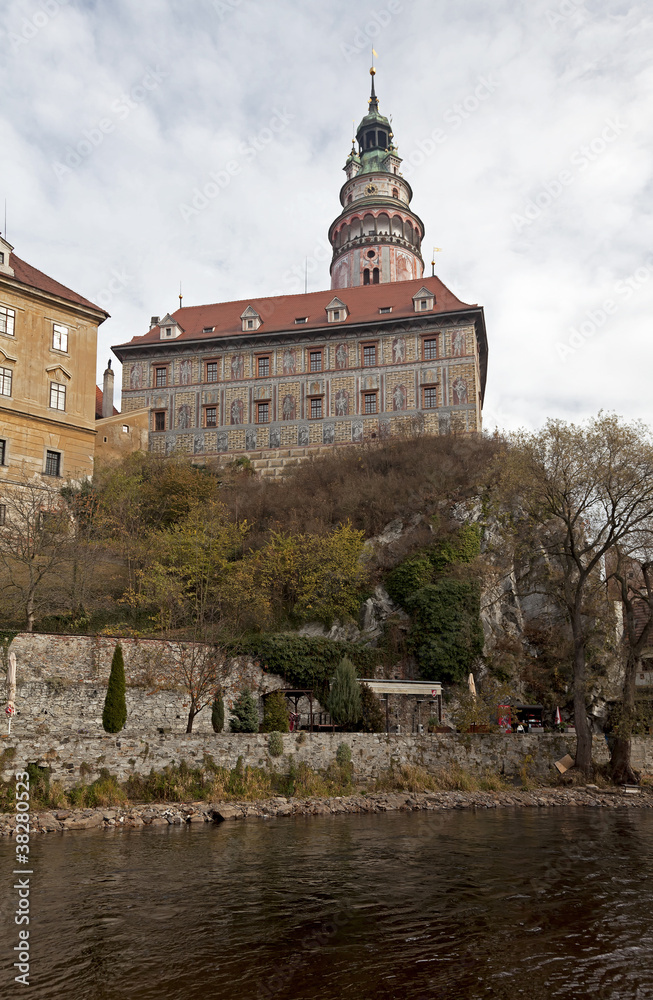 Krumlov castle abover Vltava river in the Czech Republic
