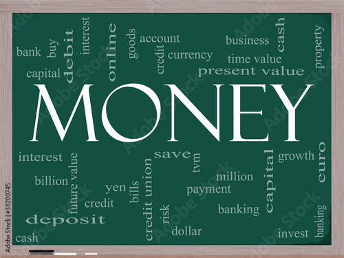 Money Word Cloud Concept on a chalkboard photo