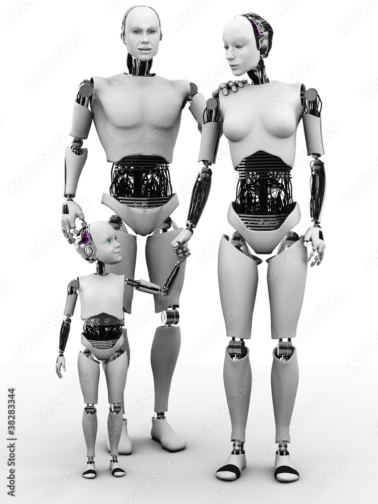 Robot man, woman and child.