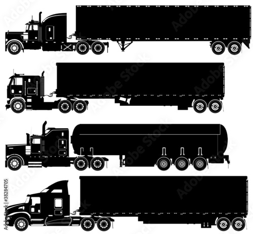 Vector detailed trucks silhouettes set