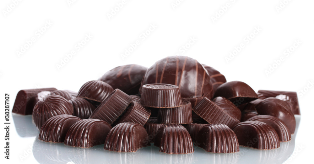 Obraz premium Many different chocolate candy isolated on white