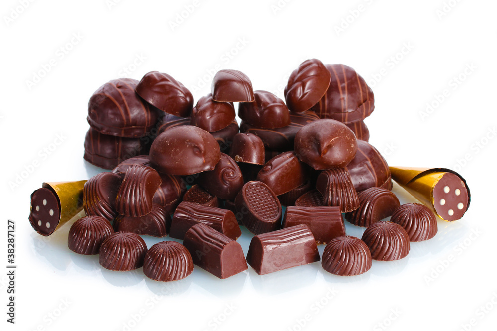 Many different chocolate candy isolated on white Many different chocolate candy isolated on white