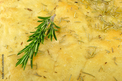 Focaccia with rosemary and olive oil, closeup