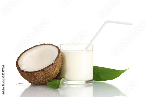 Coconut milk and coconut isolated on white