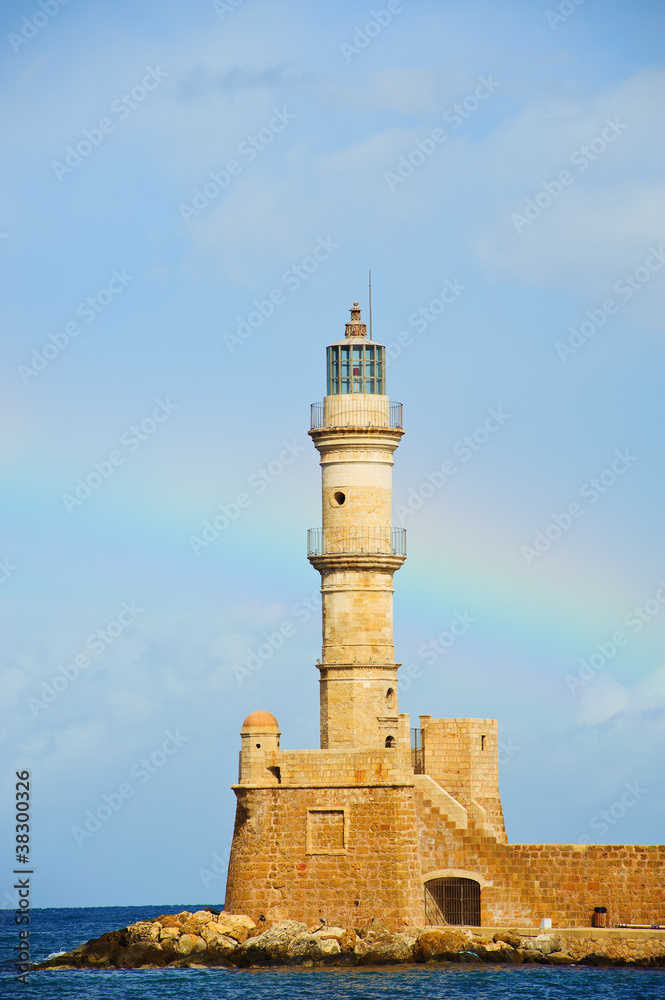 Obraz premium Leuchtturm im Hafen von Chania/Kreta/Griechenland