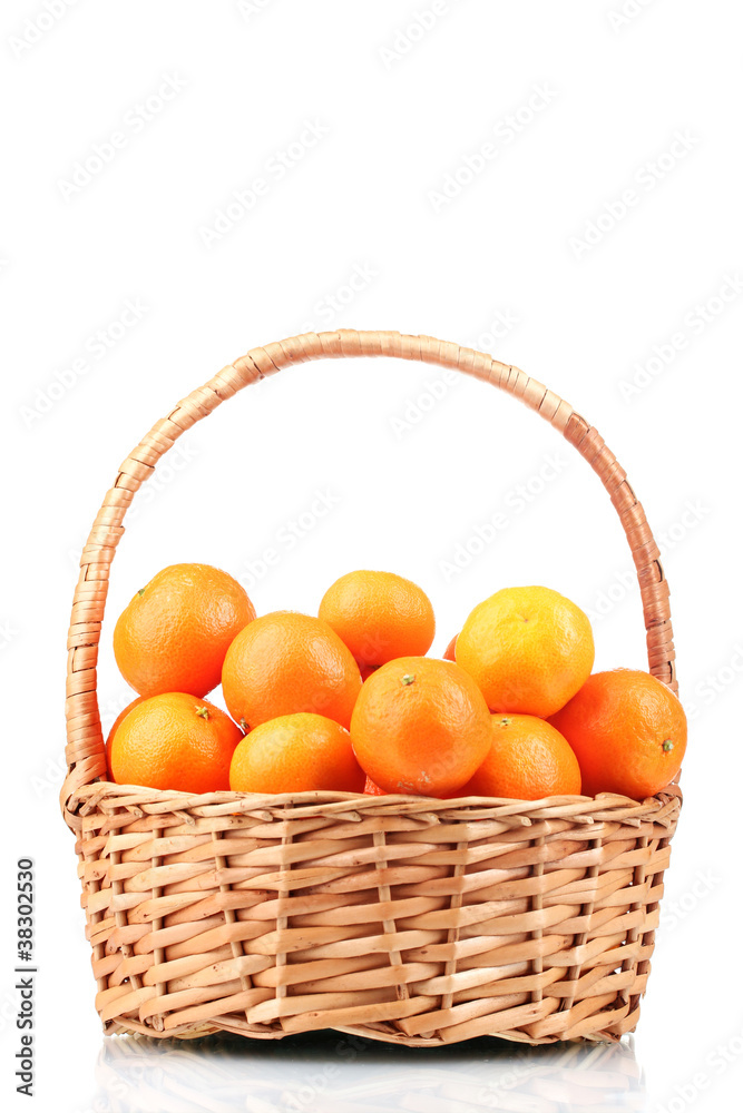 tangerines in a beautiful basket isolated on white tangerines in a beautiful basket isolated on white