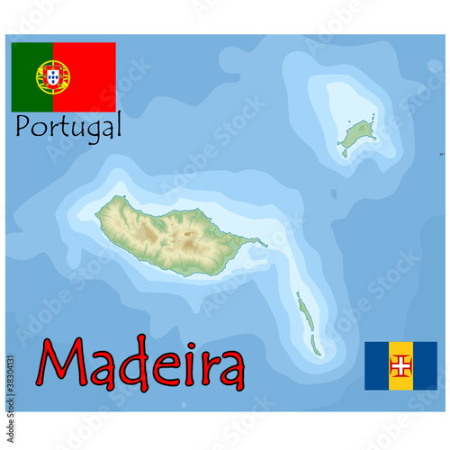 madeira island portugal map flag emblem