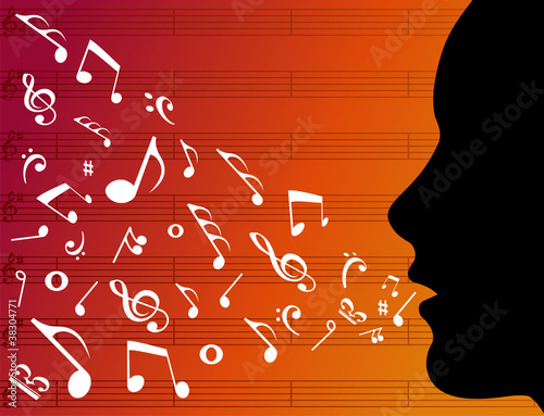 Woman head silhouette with music notes