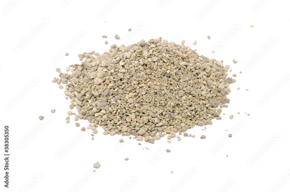 Pile of Clumping Cat Litter Isolated on White Background