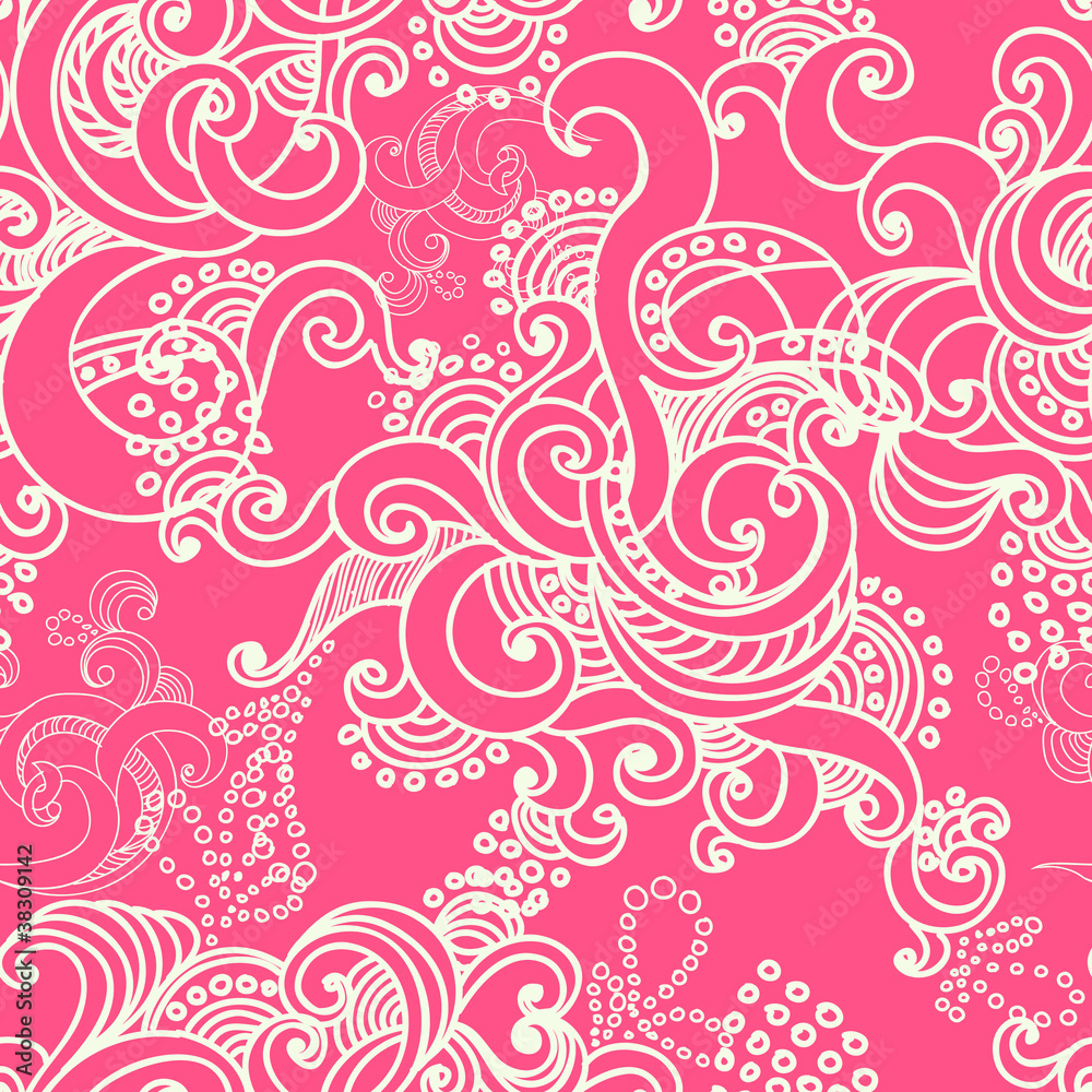 abstract vector seamless floral  pattern with swirls