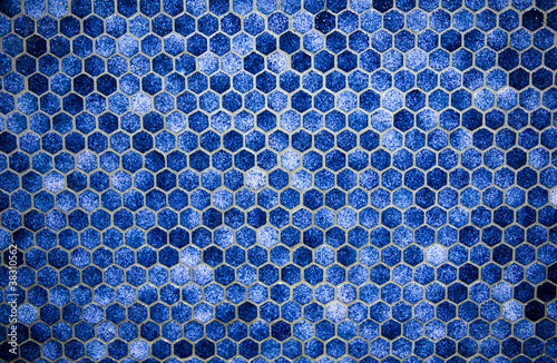 Blue hexagonal ceramic mosaics