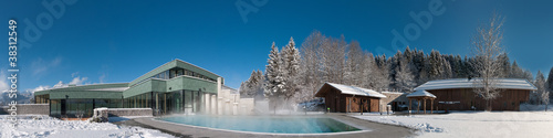 panorama of a modern swimming pool and sauna area photo