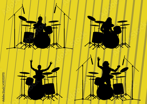 Drum player silhouettes illustration collection