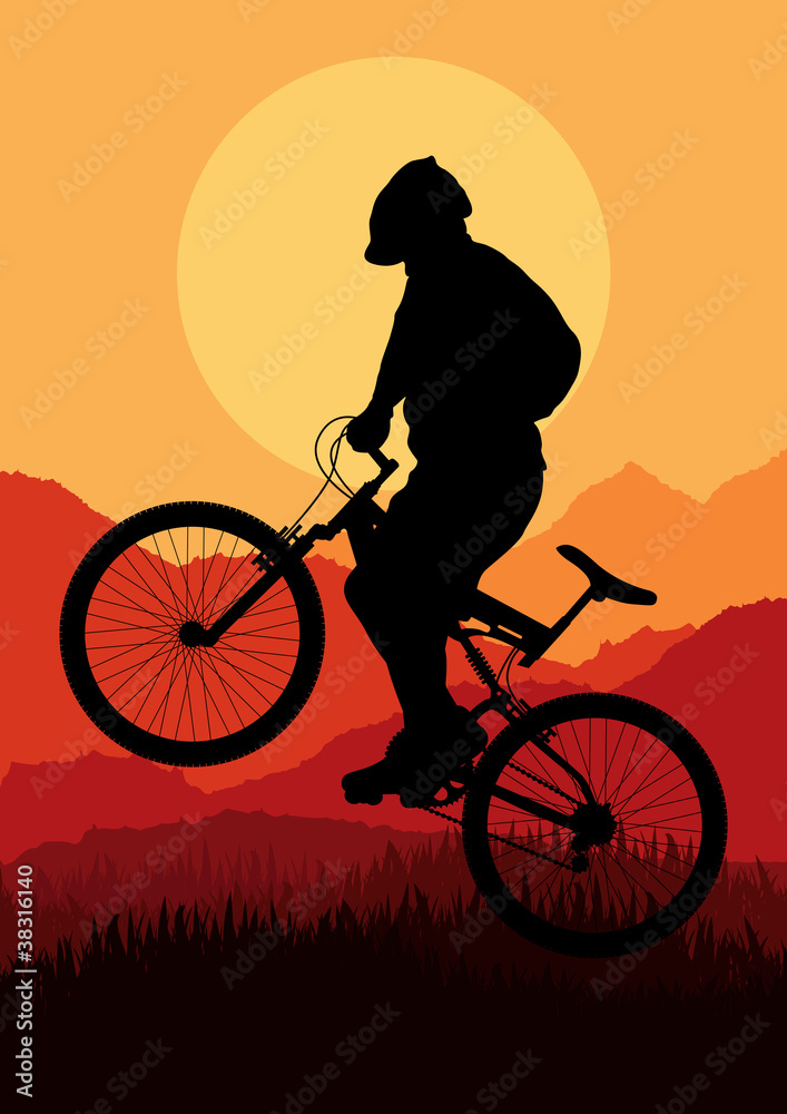 Obraz premium Mountain bike rider in wild nature landscape