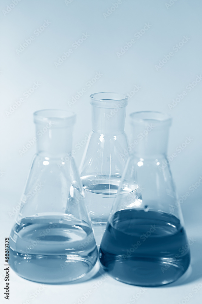 Three conical chemical glassware Three conical chemical glassware