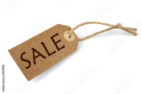 Natural paper sale label on white background.