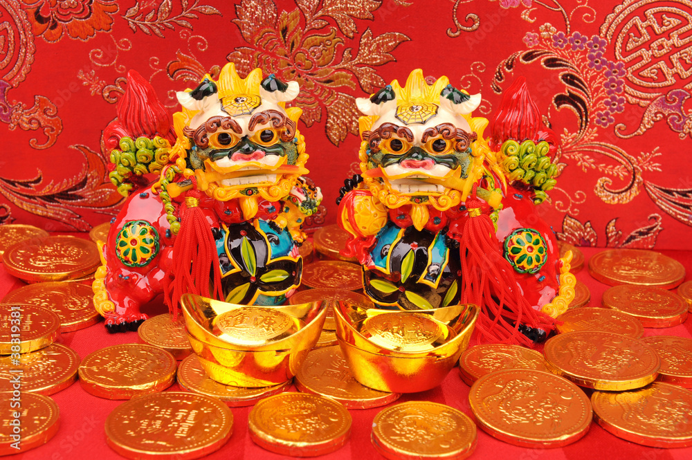 traditional dancing lion for lucky of Chinese New Year