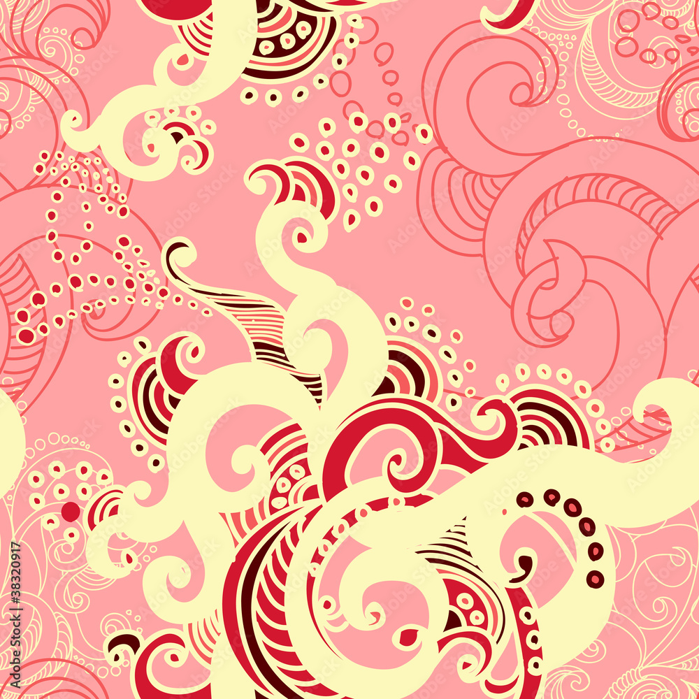 vector seamless floral pattern with swirls