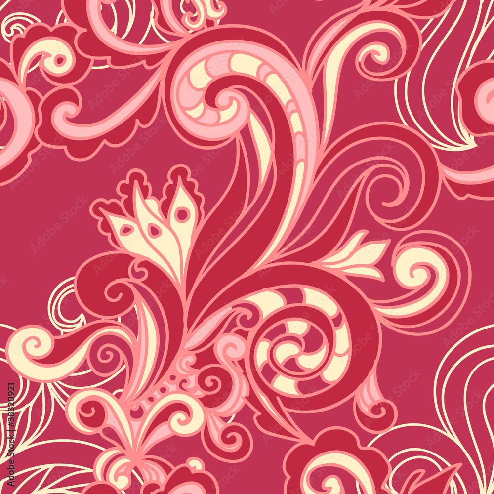 vector seamless floral  pattern with swirls