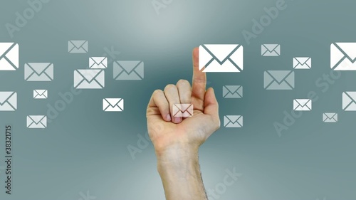Hand pressing virtual mail button