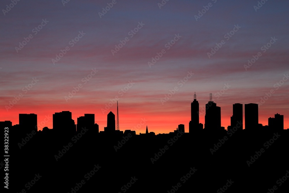 Melbourne skyline at sunset illustration