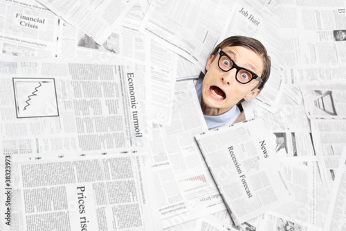 Desperate nerd, financial crisis concept