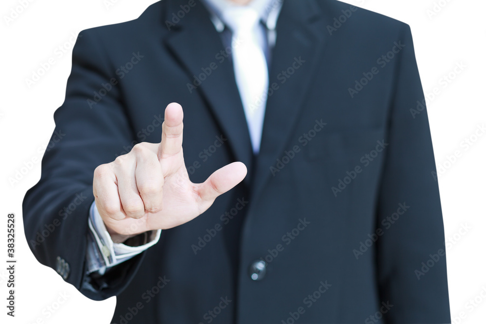 Businessman pushing on the whiteboard Businessman pushing on the whiteboard