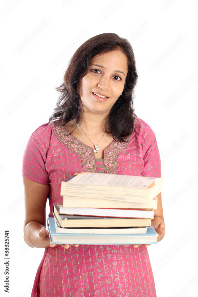 College student holding stack of books College student holding stack of books