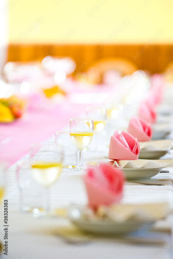 Reception or wedding table ready, farther focus