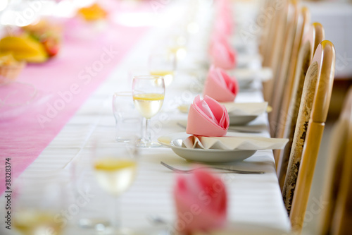 Reception or wedding table ready, horizontal