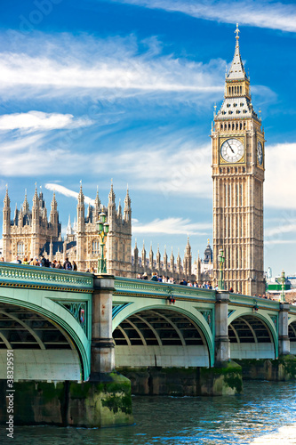 The Big Ben, the House of Parliament and the Westminster Bridge