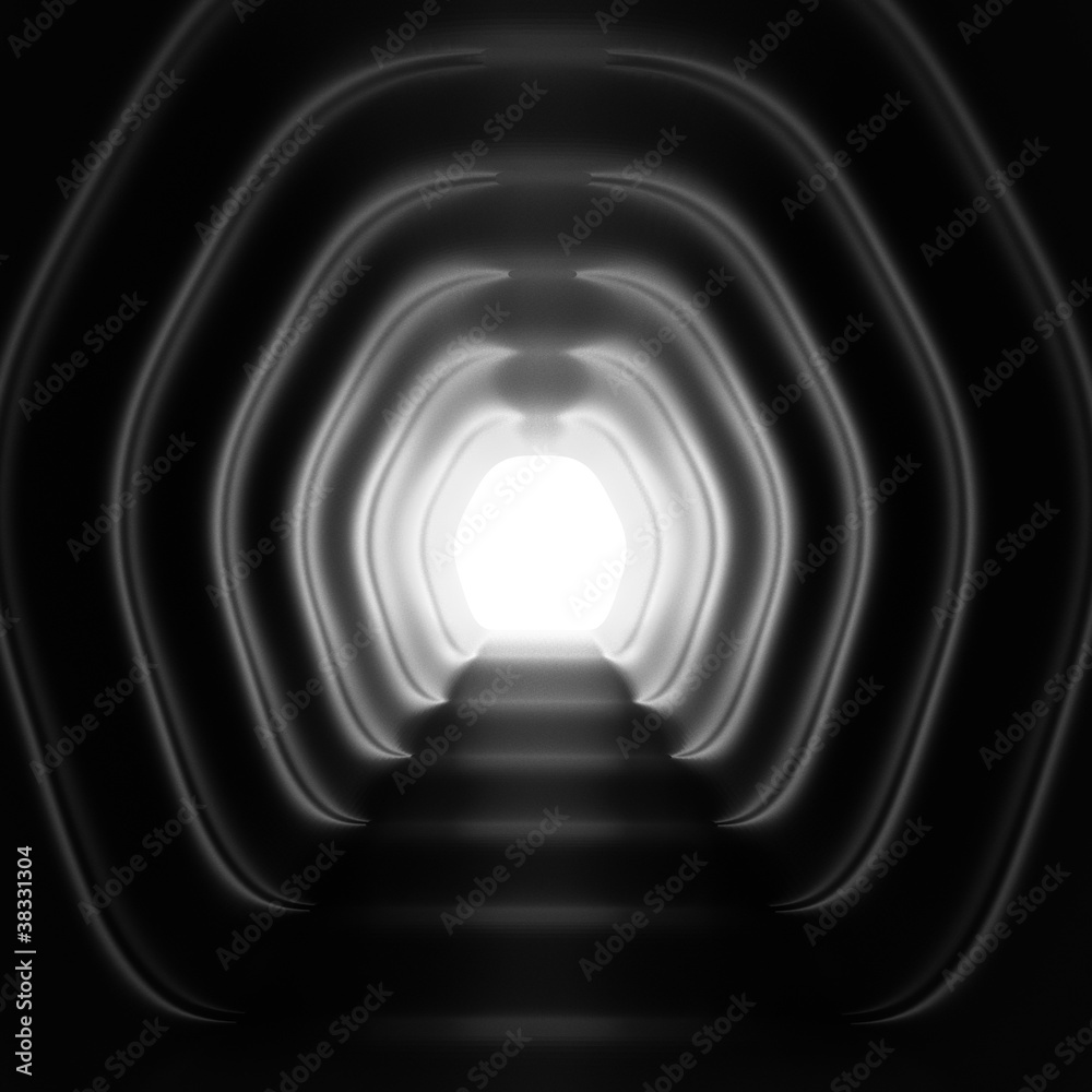 Naklejka premium Abstract 3d background - dark tunnel with light at the end