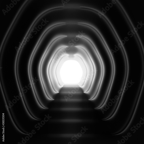 Carta da parati 3D Tunnel - Carta da parati Abstract 3d background - dark tunnel with light at the end