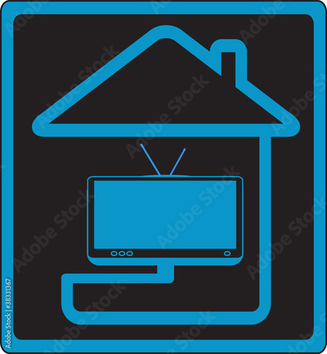 house and modern TV silhouette symbol cable television