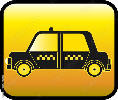 glossy urban button with silhouette cab symbol taxi