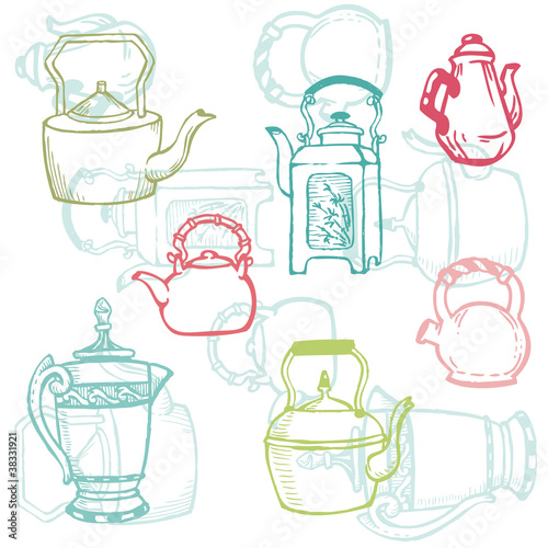 Beautiful Background of Teapot Doodles in vector