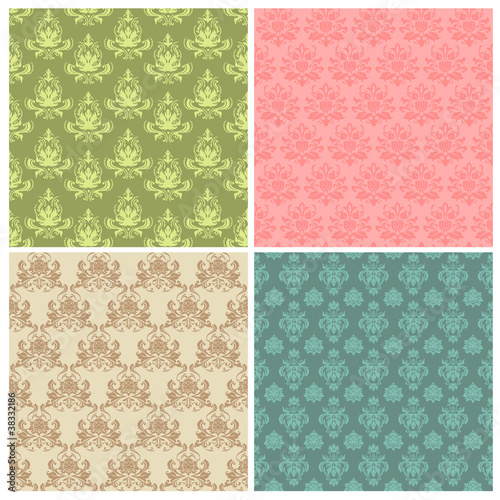 Set of Seamless Colorful Damask Wallpaper Patterns in vector