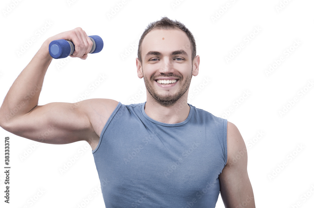 Young handsome man with weights Young handsome man with weights