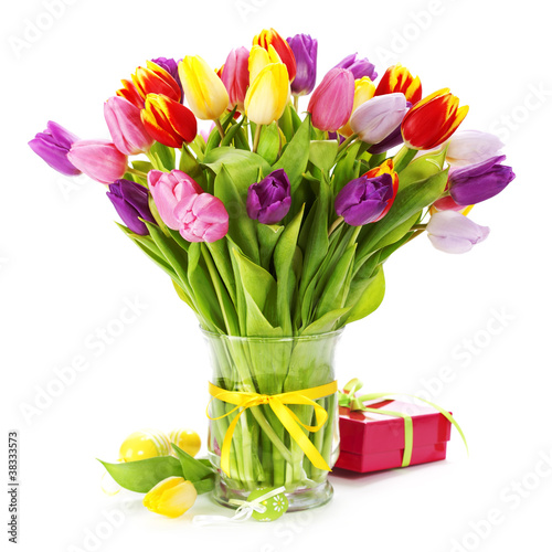 Photography spring tulipswith easter eggs