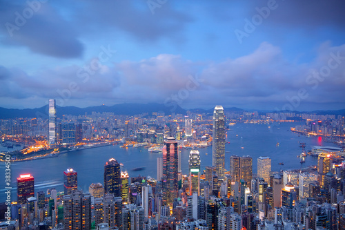 sunset of cityscape in Hong Kong