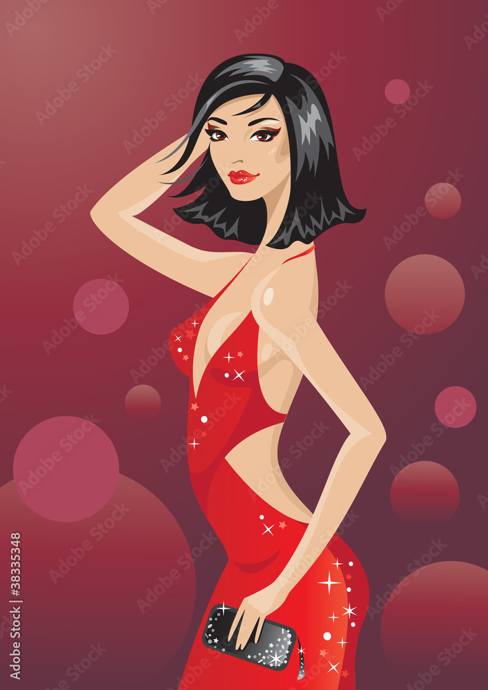 Vector illustration of a disco glamour girl