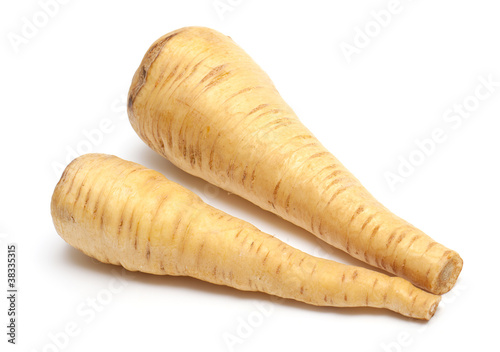 two fresh parsnip roots