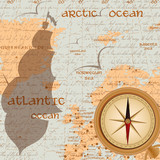 Vintage travel background with antique compass
