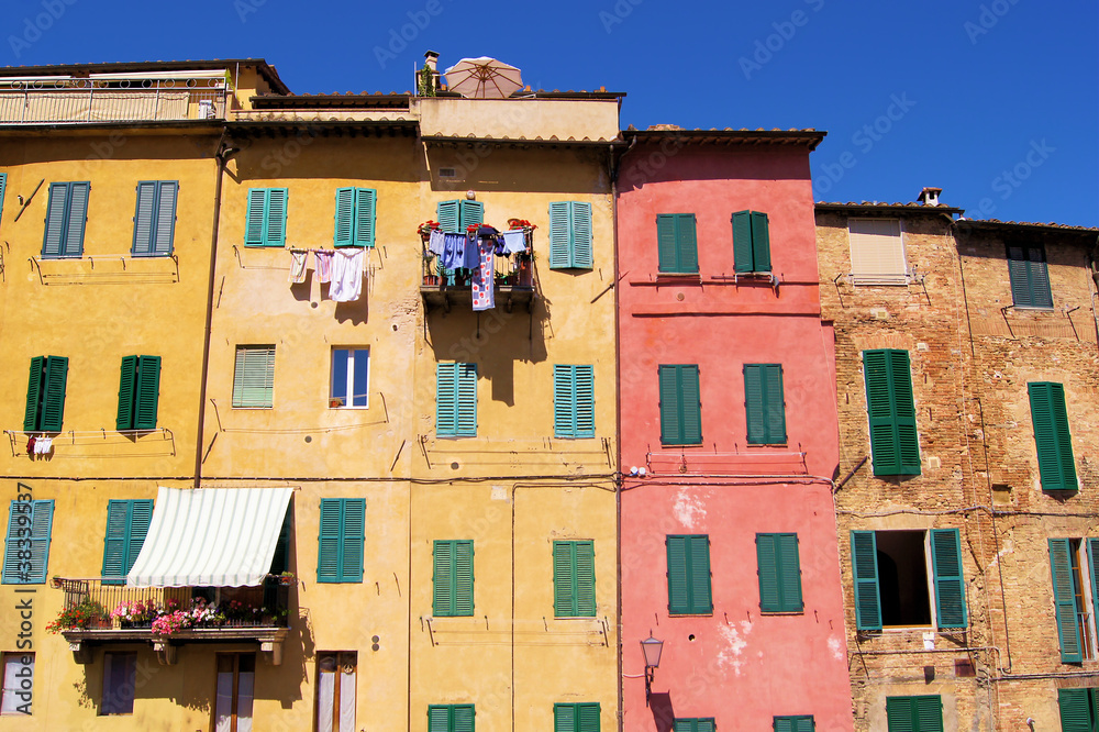 Colorful medieval houses of Siena, Italy