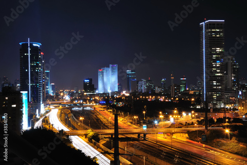 Tel Aviv cityscape by night. Long shutter speed shot.