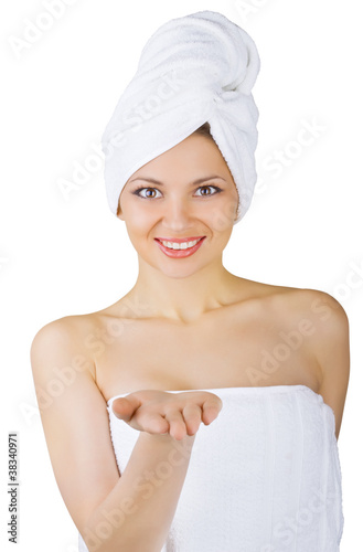A beautiful girl wrapped in the bathtowel